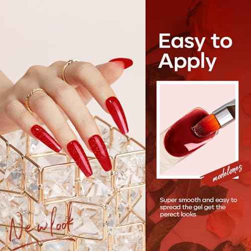 modelones Poly Nail Gel Set, 6 Colors Popular Red Collection Bright Wine Burgandy Glitter Poly Extension Gel Dark Bloody Red Builder Starter Home DIY Manicure Nail Art Gift