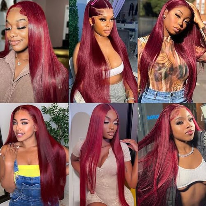 28 Inch 99J Burgundy Lace Front Wigs Human Hair 13x6 HD Transparent Straight Lace Front Wig Human Hairs Pre Plucked Burgundy Wig Red Wine Glueless Frontal Wigs Human Hair Wigs for Women