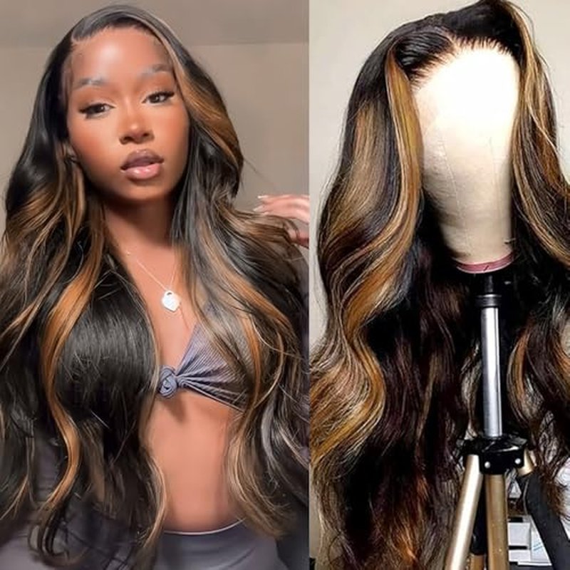 Ombre Lace Front Wig Human Hair 13x6 HD Transparent Body Wave 24 Inch Lace Frontal Wigs Human Hair Pre Plucked 180% Density 1/30 Colored Highlight Lace Front Wig for Women