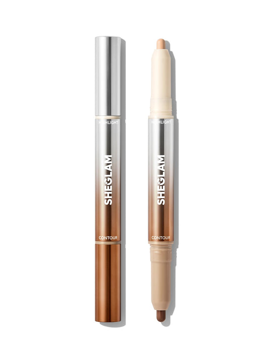 SHEGLAM Fine Line 2-In-1 Nose Contour & Highlight Pen Long Lasting Waterproof Cream Bronzer & Highlight Sticks-Chestnut