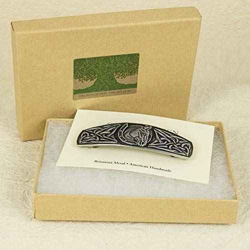 Celtic Horseshoe Hair Clip, Hand Crafted Metal Barrette Made in the USA with a Large 80mm Clip by Oberon Design