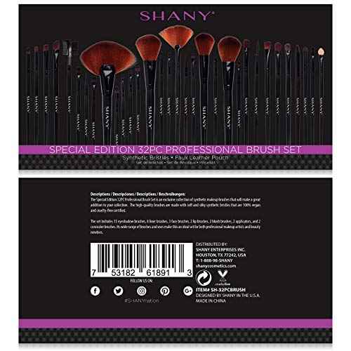 SHANY Makeup Brushes Premium Synthetic Foundation Powder Concealers Eye Shadows Cosmetics Brush Set with Faux Leather Pouch and Instruction sheet, 32 Count