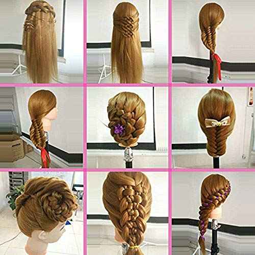 Mannequin Head with Hair, Beauty Star Doll Head for Hair Styling, 20 Inch Long Gold Syntheic Hair Cosmetology Manikin Training Head Model, Hairdressing Practice Head with Clamp Stand and Braiding Kit