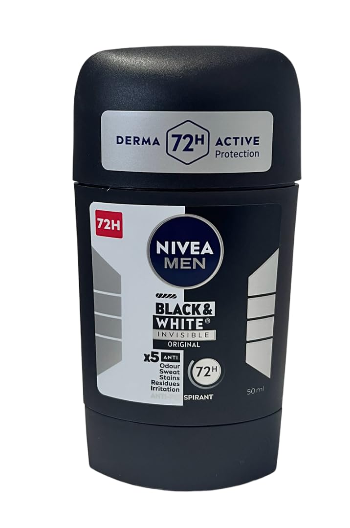 5x Nivea Invisible Black & White Anti-perspirant Deodorant Solid Stick for Men 5x50ml (Pack of 5)