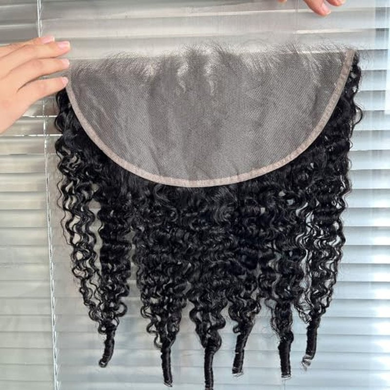13x6 Lace Frontal Burmese Curly Human Hair 13x6 Frontal Transparent HD Lace Closure Water Wave 100% Real Human Hair Natural Black 1B Color 18 Inch