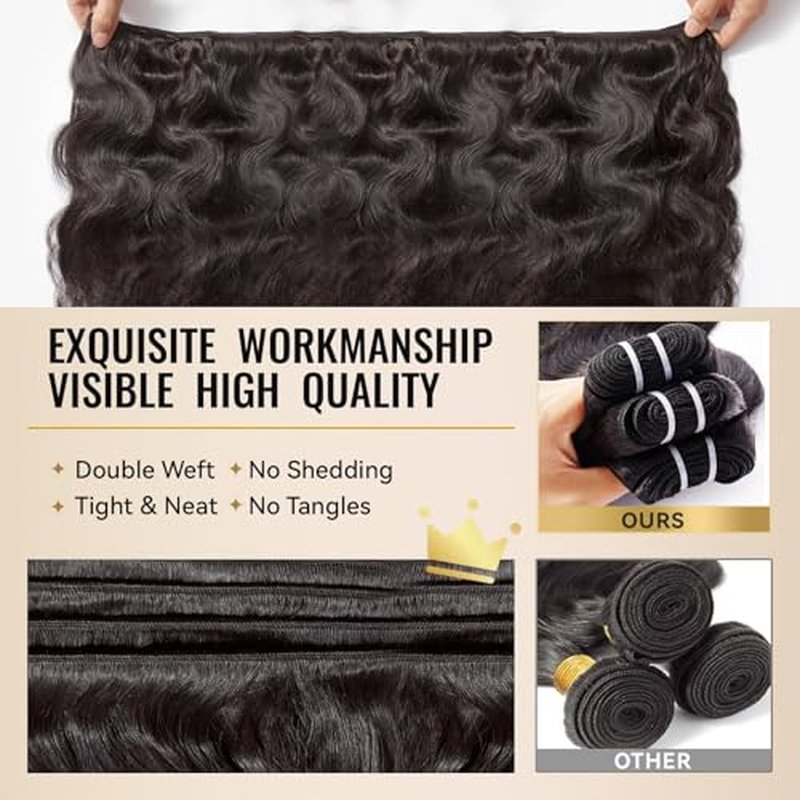 WEQUEEN Bundles Human Hair Body Wave 16A Brazilian Virgin Hair Bundles 16 18 20 Inch Thick Weave Natural Black