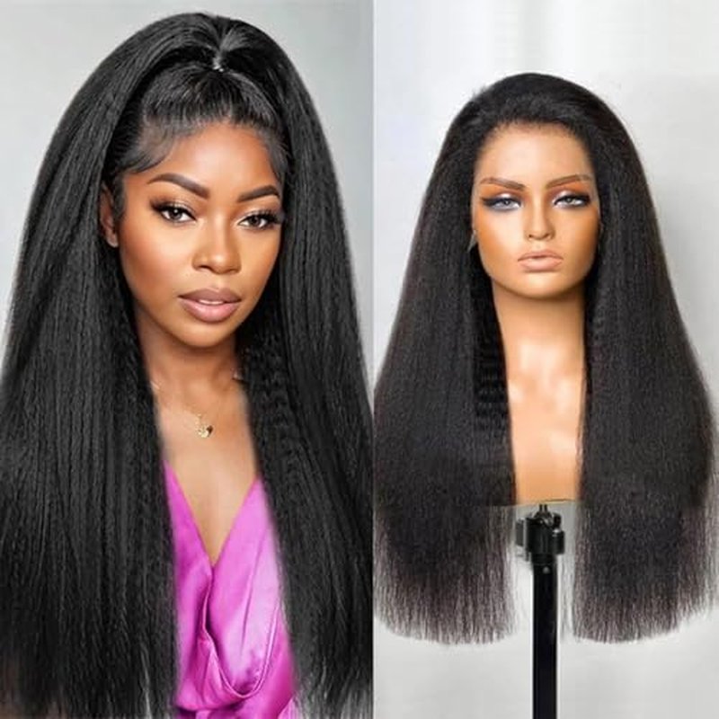 Kinky Straight Wig 13x6 Lace Front Wigs Human Hair 22 Inch Yaki Straight Human Hair Wig 200% Density Lace Front Human Hair Wigs for Black Women