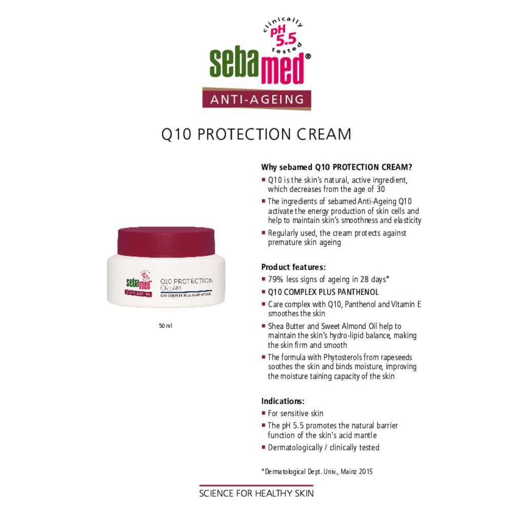 Sebamed Anti-Aging Q10 Protection Cream - 50ml | PH 5.5 for Sensitive Skin, Reduces Wrinkles in 28 Days