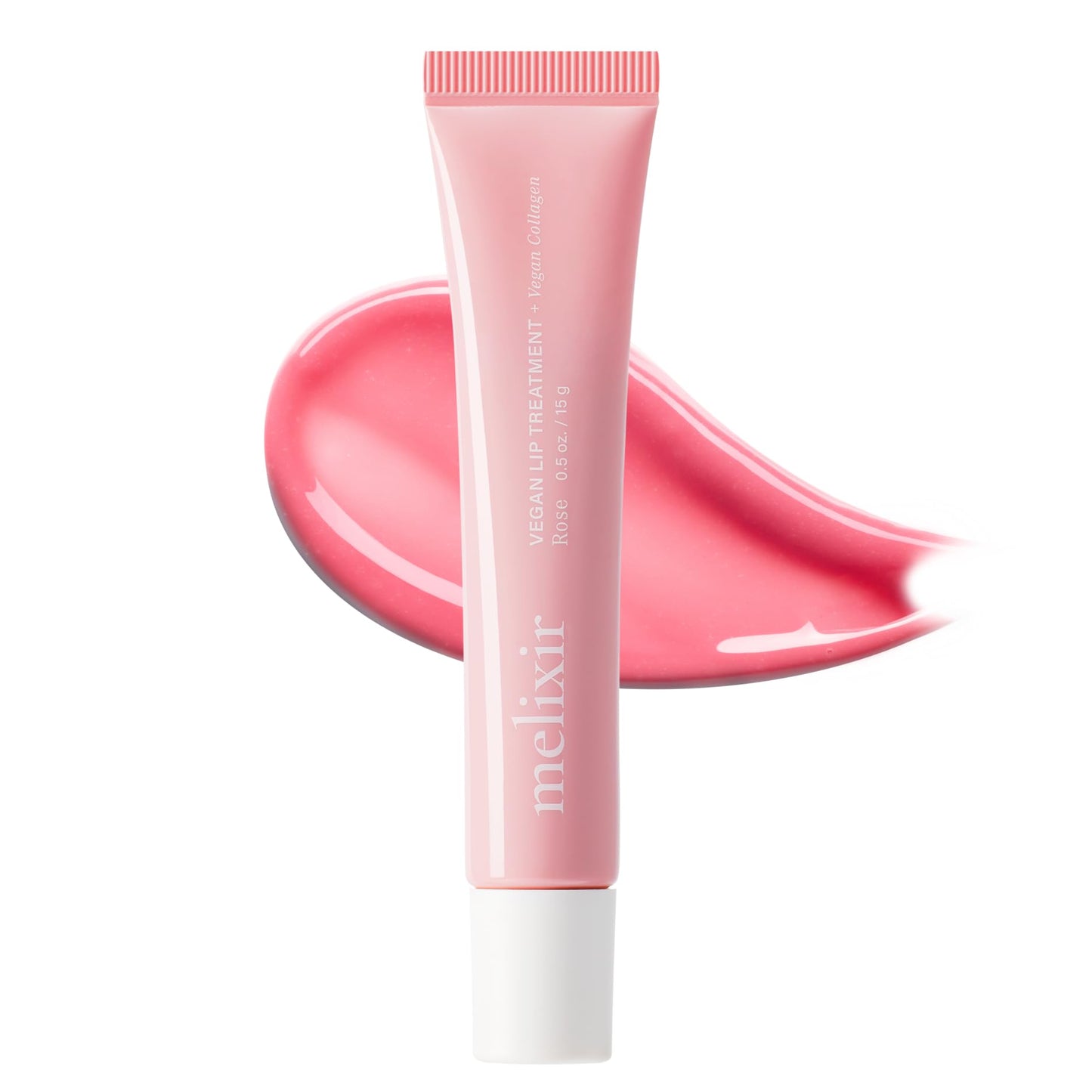 Melixir Vegan Lip Treatment, Sheer Tinted Lip Balm for Instant Hydration & Shine, Moisturizing Lip Gloss, Infused with Vegan Collagen & Jojoba Oil, Cruelty-Free, Korean Skincare-2 Rose(0.5oz/15g)