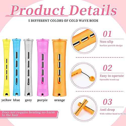 Tigeen 300 Pcs Perm Rods for Natural Hair Plastic Hair Rollers, No-Heat Small Curling Rods Cold Wave Rod for Women DIY Styling Hairdressing Tools (0.27,0.35,0.59,0.7,0.86 inch,Mix Color)