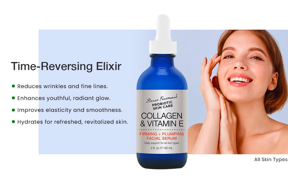 Probiotic Skin Care Facial Serum - Collagen & Vitamin E for Firming & Plumping | 2 oz