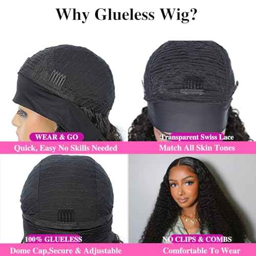 Deep Wave 5x5 HD Lace Closure Curly Wigs for Black Women Glueless Wigs Human Hair Pre Plucked Pre Cut 180 Density Short Curly Human Hair 8 Inch Natural Black