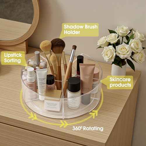 Lonian 360¡Æ Rotating Makeup Organizer, Adjustable Acrylic Cosmetic Storage, Cosmetic Organisers and Spinning Makeup Stand for Beauty Skincare