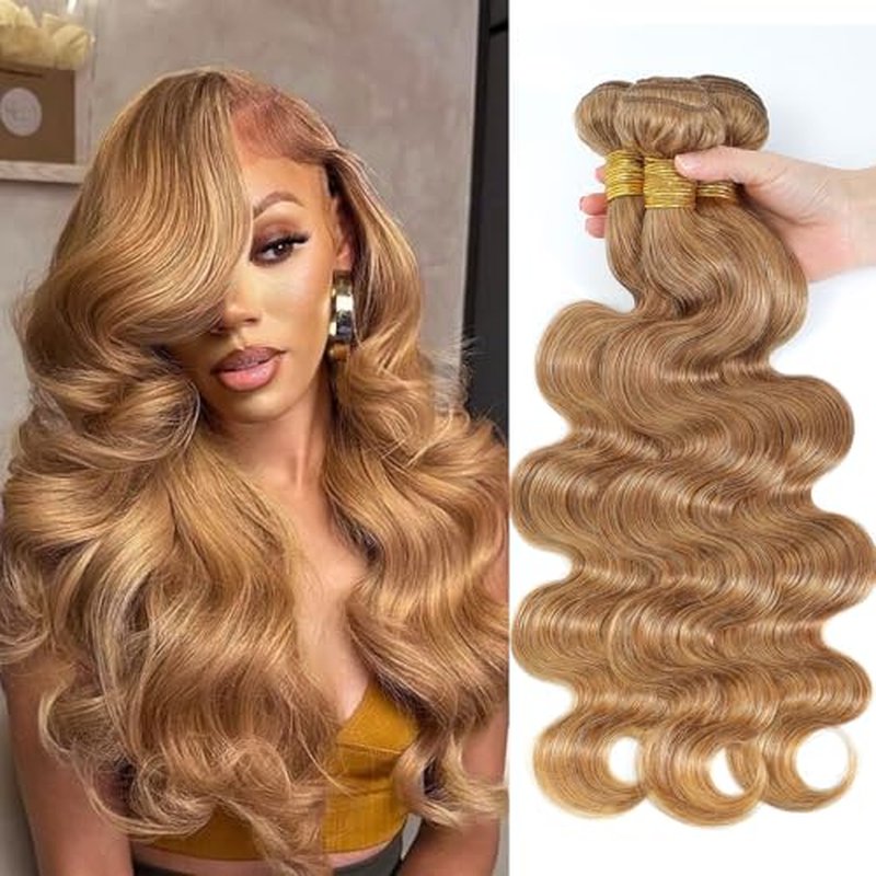 27# Honey Blonde Body Wave Bundles 100% Real Human Hair Bundles 14 16 18 Inch For Quick Weave Double Weft Can Be Dyed and Restyled