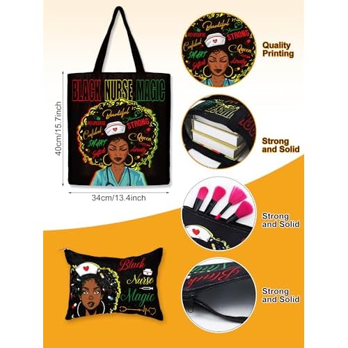 Quelay 10 Pcs Black Nurse Gifts Set for Women African Nurses Christmas Appreciation Gift 16 oz Glass Cup Blanket Cosmetic Bag Tote Bag Socks Candle Badge Reels Keychain for Retirement Work Accessories