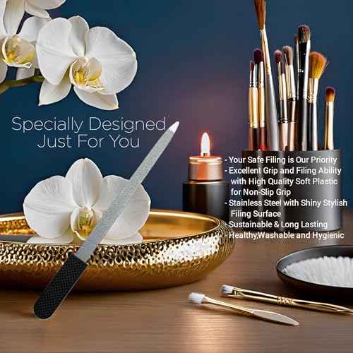 Professional Sapphire Black Nail File ? 6.7" Stainless Steel, Double-Sided Metal File, Ergonomic Non-Slip Handle, for Natural, Gel, Acrylic Nails, Manicure & Pedicure Tool