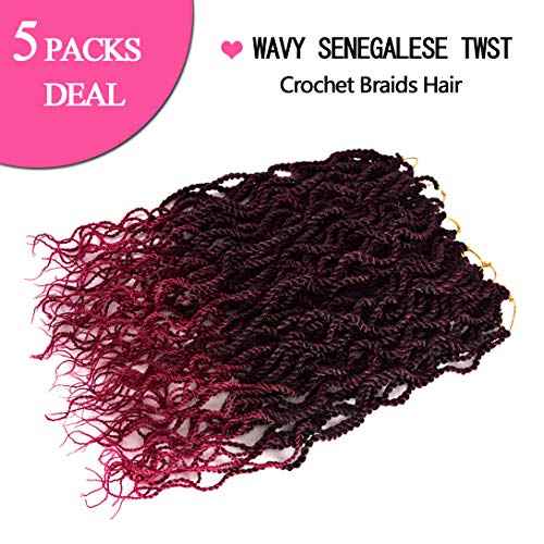 Liang Dian Wavy Senegalese Twist Crochet Hair Braids 18 inch 5 Packs Curly Twist Crochet Hair Braids Wavy Ends Synthetic Hair Extensions For Black Women (1B/Bug)¡¦