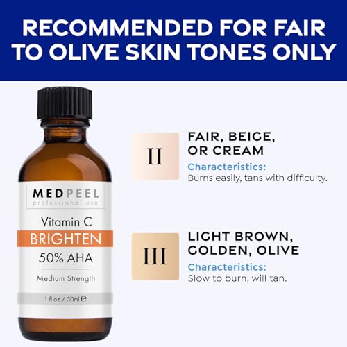 Medpeel 50% AHA & Vitamin C Brightening Essential Peel Kit, Includes Peel, Prep, Neutralizer, Medium Strength Professional Grade Chemical Face Peel, Minimize Fine Lines Wrinkles, 1oz/30ml (Kit of 3)
