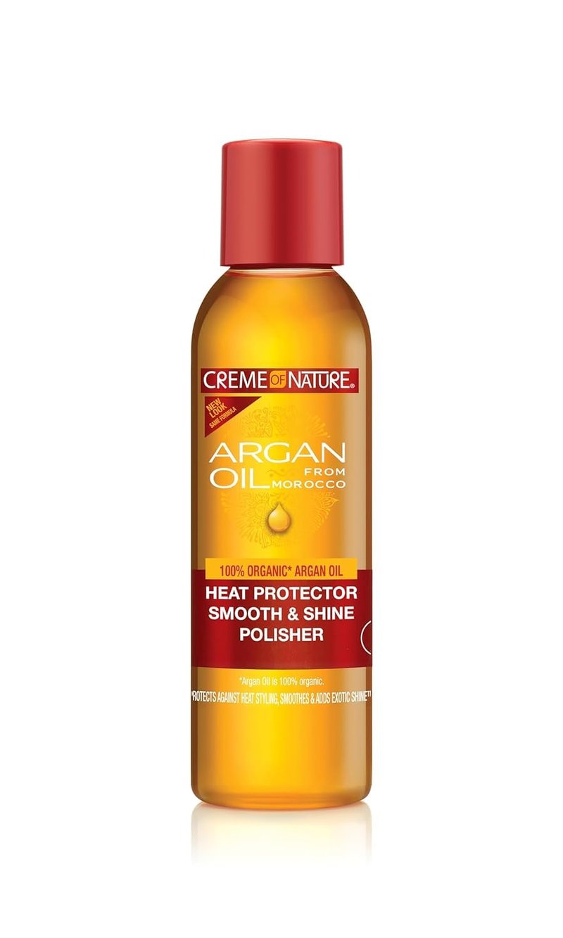 Creme of Nature Heat Protector | Smooth & Shine Polisher with Argan Oil - Protects Hair Up to 450°F, 4 fl oz
