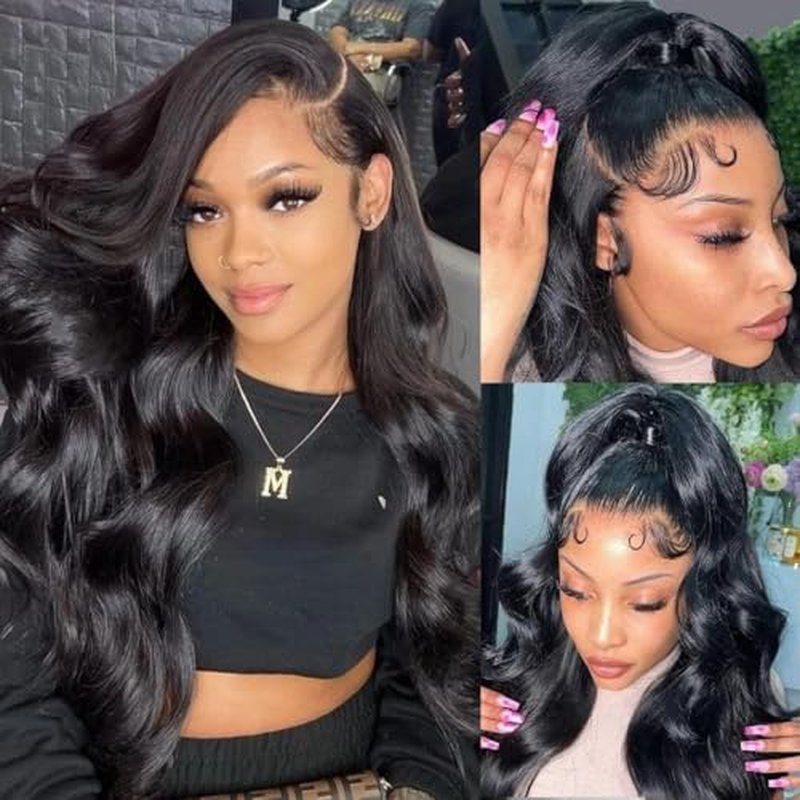 Invisible Melt Skin HD Swiss Lace Front 13x6 Virgin Human Hair Wigs, Natural Black Color Body Wave Style 180% Density Hair Pre Plucked Hailine with Baby Hair for Black Women 14inch