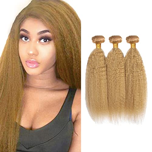 26 28 30 Inch Honey Blonde Bundles Color #27 Kinky Straight Human Hair Extensions Brazilian Virgin Hair 3 Bundles Hair Weave
