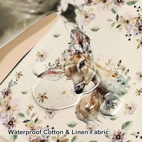 Retro Western Deer Makeup Bag Cosmetic Bag Wildflower Deer Gifts for Women Deer Lovers Western Accessories for Women Girls Mom Best Friend Sister Cow Lovers Christmas Birthday Friendship Gifts