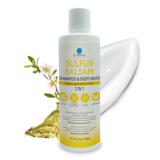 Dr. Robaina Sulfur Shampoo & Body Wash – Helps Soothe Dandruff, Seborrheic Dermatitis, Folliculitis & Itchy Scalp – Color-Safe, SLS-Free, Citrus-Mint Scent, 8 fl oz - Made in the USA