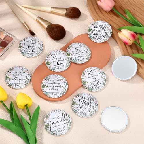 60 Pcs Mini Wildflower Bible Verse Compact Mirrors Bulk Religious Christian Pocket Purse Mirrors Small Church Gifts for Women Sunday School Summer Christmas Party Favors