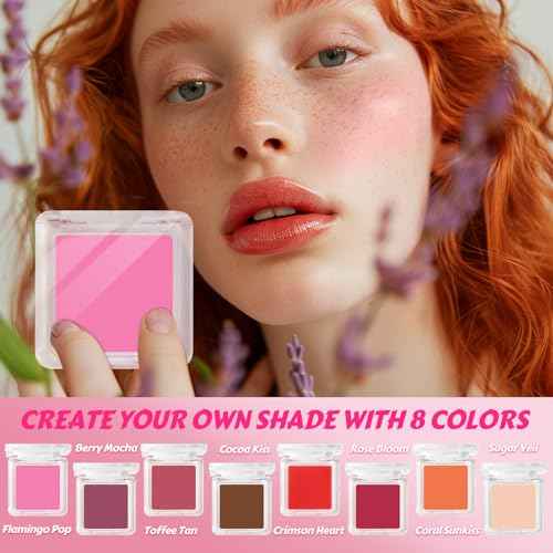 JCOOS DIY Blush Kit, 8 Colors Make Your Own Cream Blush Making Kit, for Cheeks, Face, Eyeshadow, Lip Dewy Finish with Beeswax, Sweet Almond Oil, Pigment, Containers, Puff Makeup Friend Gifts for Women