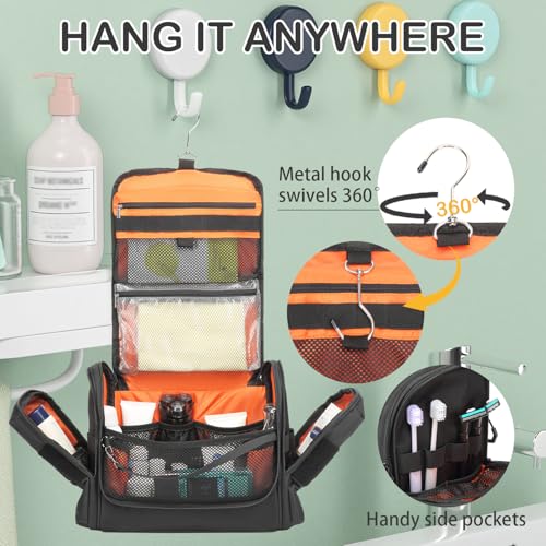 Toiletry Bag for Men - Tactical Hanging Toiletry Travel Bag Shower Bathroom Organizer for Cosmetics/Shaving/Traveling Toiletries Kit, Portable Case with Handle & Swivel Hook, Black