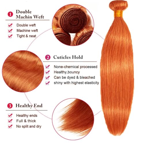 Brazilian Human Hair Bundles 16 18 20 inch Orange Straight Bundles 350 Color Ginger Orange Unprocessed Virgin Quick Weave Hair for Black Women