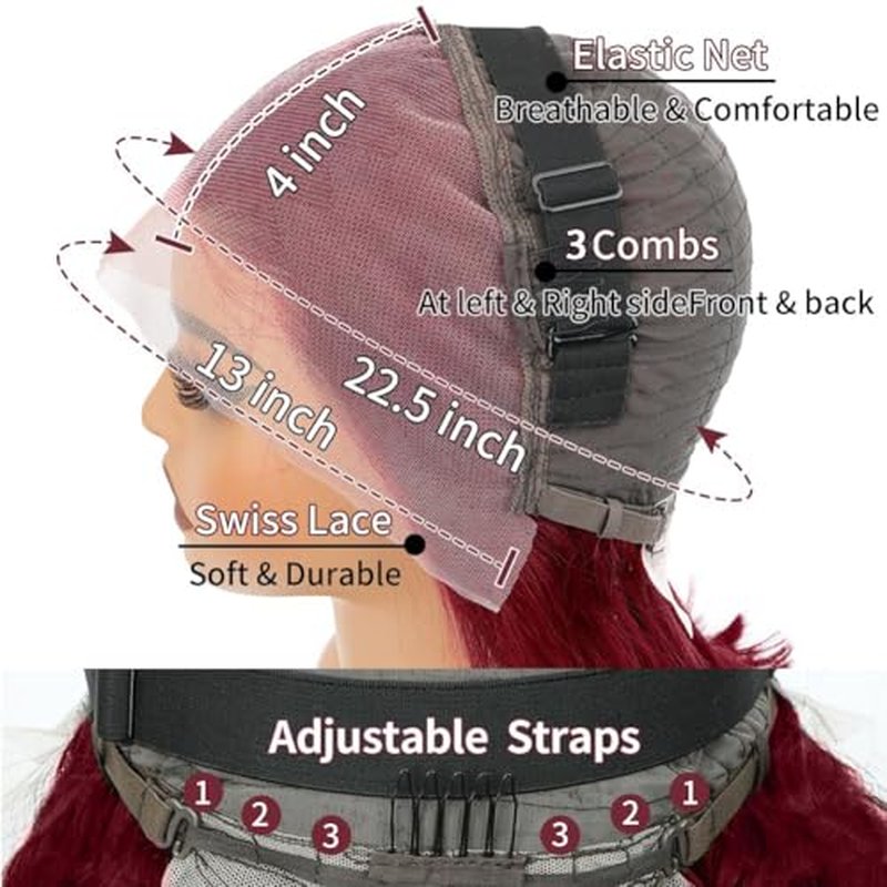 30 Inch Burgundy Wig Human Hair 180% Density 13x4 99J Burgundy Lace Front Wigs Human Hair Pre Plucked Wine Red Colored Straight Wigs Human Hair Glueless Frontal Wigs for Women Red Wig
