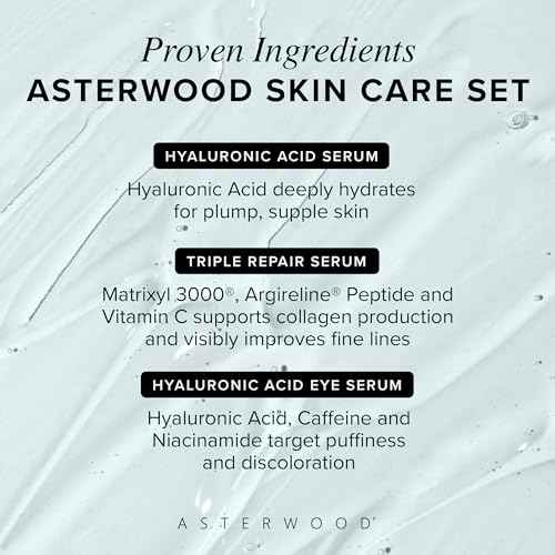 Asterwood Skin Care Set - with Hyaluronic Acid & Triple Repair Serums, Under Eye Serum - Skincare Essentials - Hydrating, Moisturzing, Anti-Aging - Fragrance-Free