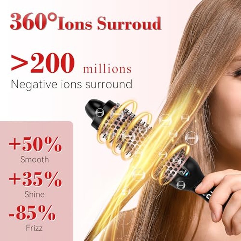 Ufree Ionic Thermal Brush, 1.5 Inch Heated Round Brush for Blowout, 30s Fast Heating Curling Brushes with 9 Temp Settings, Dual Voltage Travel Hair Styling Tool, Not Blow Dryer