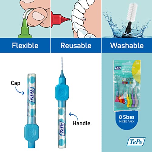 TePe Pack of 8 Interdental Brush Original, Soft Dental Brush for Teeth Cleaning, Mixed Pack