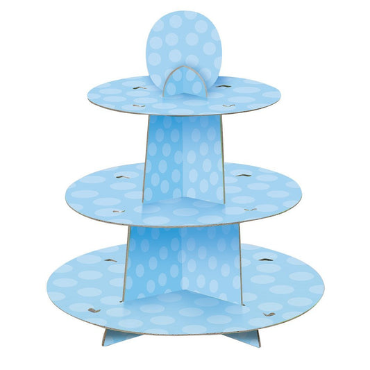 Baby Blue Cardboard Cupcake Stand - 12" (1 Count), Durable & Elegant Tiered Display - Perfect For Parties & Events