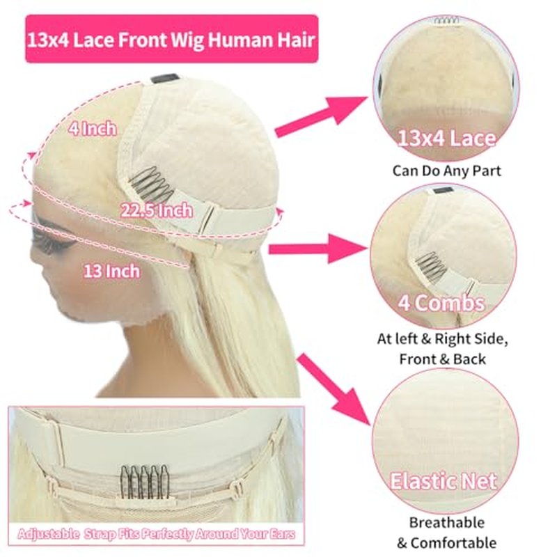 LICHANG 24Inch 613 Lace Front Wig Human Hair 13X4 Blonde Straight HD Transparent Lace Frontal Wigs Human Hair Pre Plucked 200% Density Blonde Glueless Wigs Human Hair