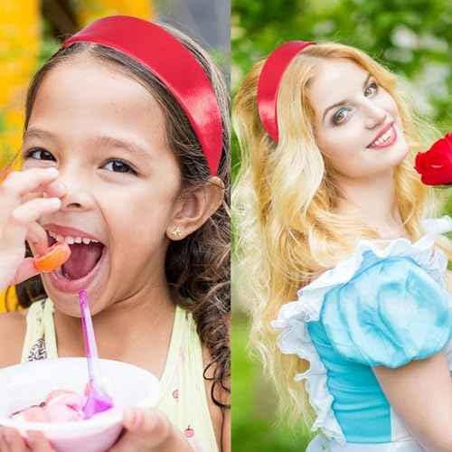 Red Headband for Women 1.5 Inch Wide Headband Non Slip, Fashion Plain DIY Head Band Wide Hair Band for Girls Gift Holiday Hair Accessories Christmas Halloween Cosplay