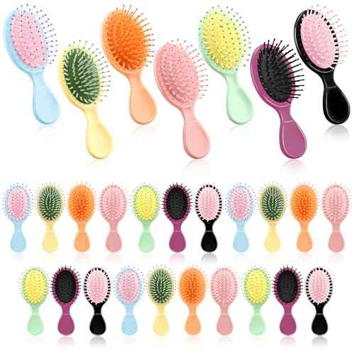 HOFASON 28 Piece Bulk Mini Wet Hair Brush, Women Bridesmaid Gift Toddler Girls Women Small Travel Detangling Brushes Set, Teen Girl Party Favors, Stocking Stuffers, 7 Colors