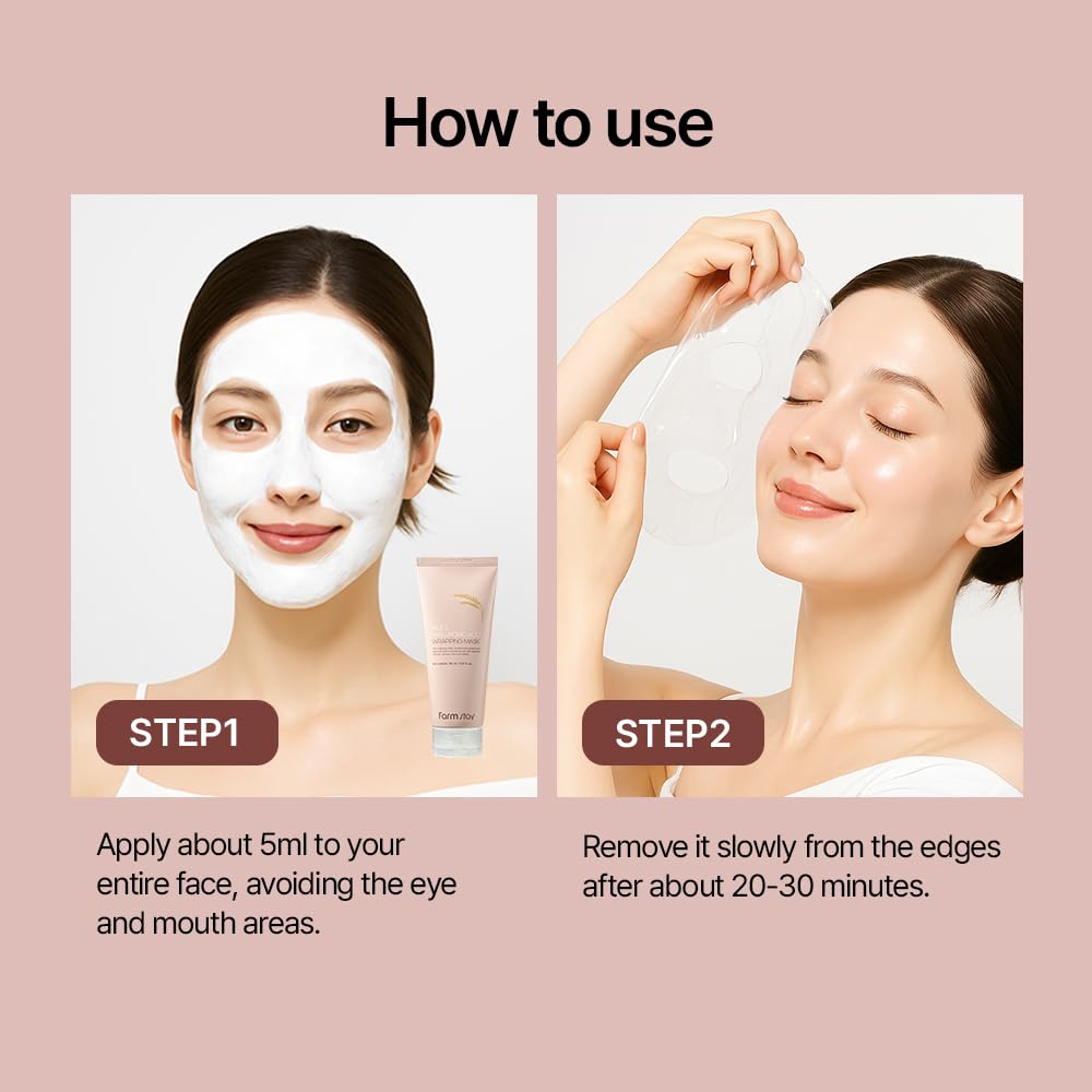 FARMSTAY Rice & Hyaluronic Acid Real Wrapping Face Mask (5.07 fl oz) - Peel Off Facial Mask for Glass Skin Glow, Instant Makeup Ready Canvas, Deep Hydration, Spatula Included