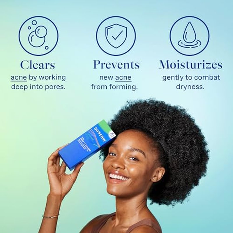 Differin Acne Face Wash with 5% Benzoyl Peroxide, Daily Deep Cleanser by the makers of Differin Gel, Gentle Skin Care for Acne Prone Sensitive Skin, 4 oz (Packaging May Vary)