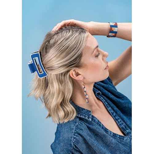 INK+ALLOY Beaded Hair Clips, Lola Large Statement Boho Cute Claw Clips for Women, Secure Hold for Thin & Thick Hair, Handmade Accessories for the Modern Bohemian, 3.5-Inches (Denim Blue)