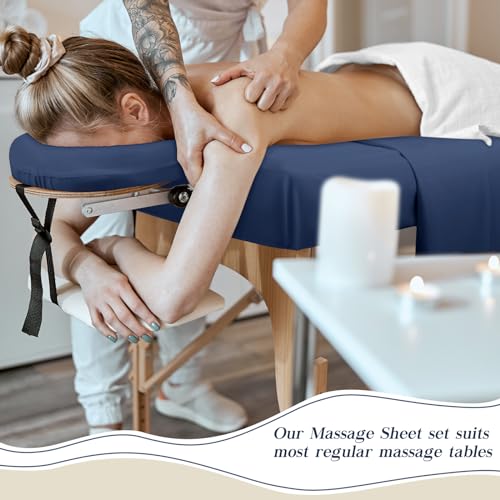 Mixweer 9 Pcs 3 Set Microfiber Massage Table Sheets Set Bulk Includes Flat Sheet, Fitted Sheet with Pocket, Face Rest Cover(Navy Blue)