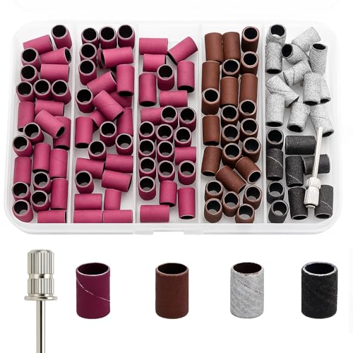 Nail Drill Bits, 145 Pcs Nail Drill Sanding Bands Set - 80# 120# 180# 240# Fine Grit File Sanding Bands for Acrylic Gel Nails, Manicure & Pedicure Nail Tech Tools