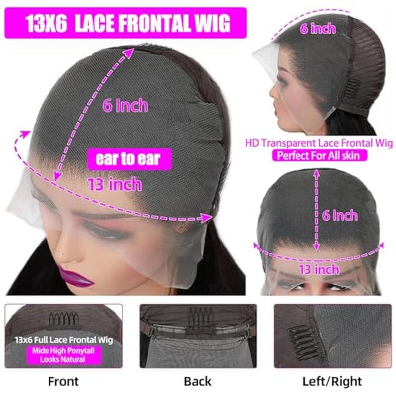 28 Inch 13x6 HD Lace Front Wigs Human Hair Deep Wave Lace Front Wigs Human Hair Pre Plucked Deep Curly Wigs for Women Natural Black 180% Density