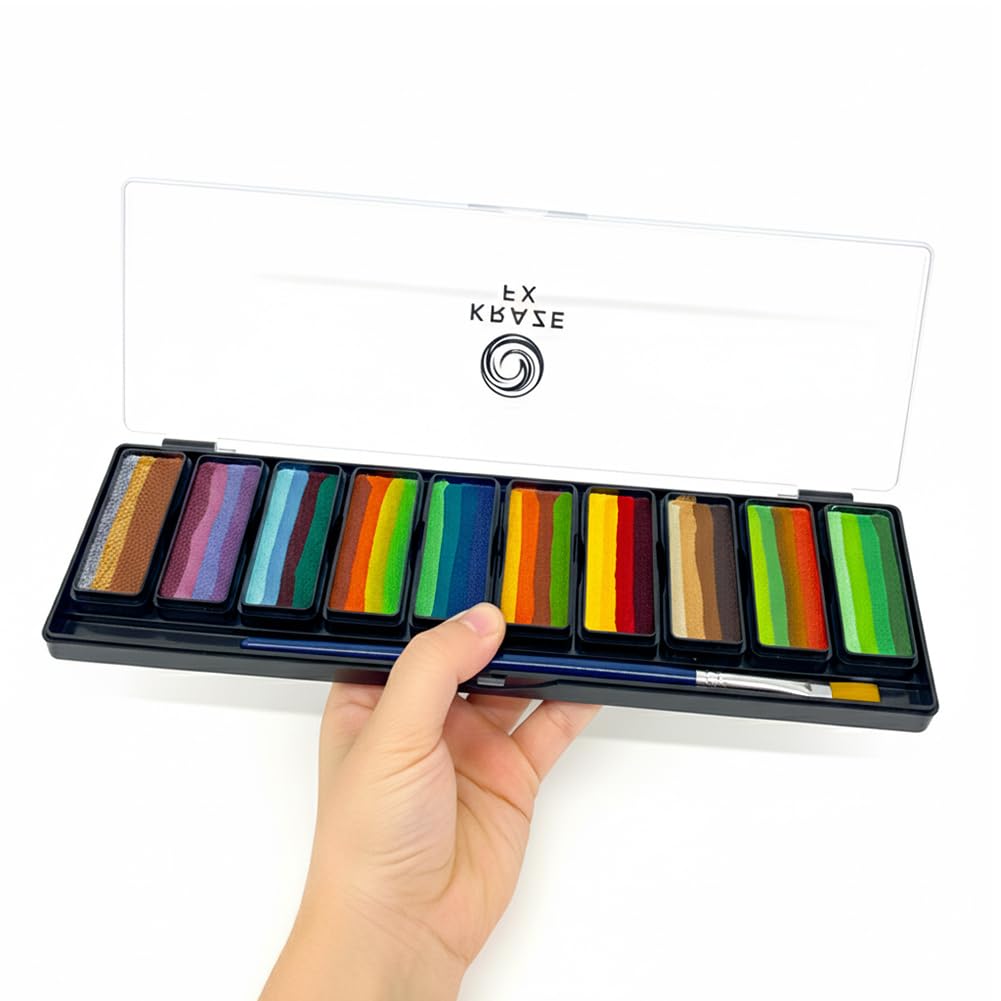 Kraze FX Peaks Face Paint Palette by Tamina Mohammed - 10 Colors Professional Split Cake Set - 3/4" Travel Size Cakes - Metallic & Earth Tones for Festival Body Art