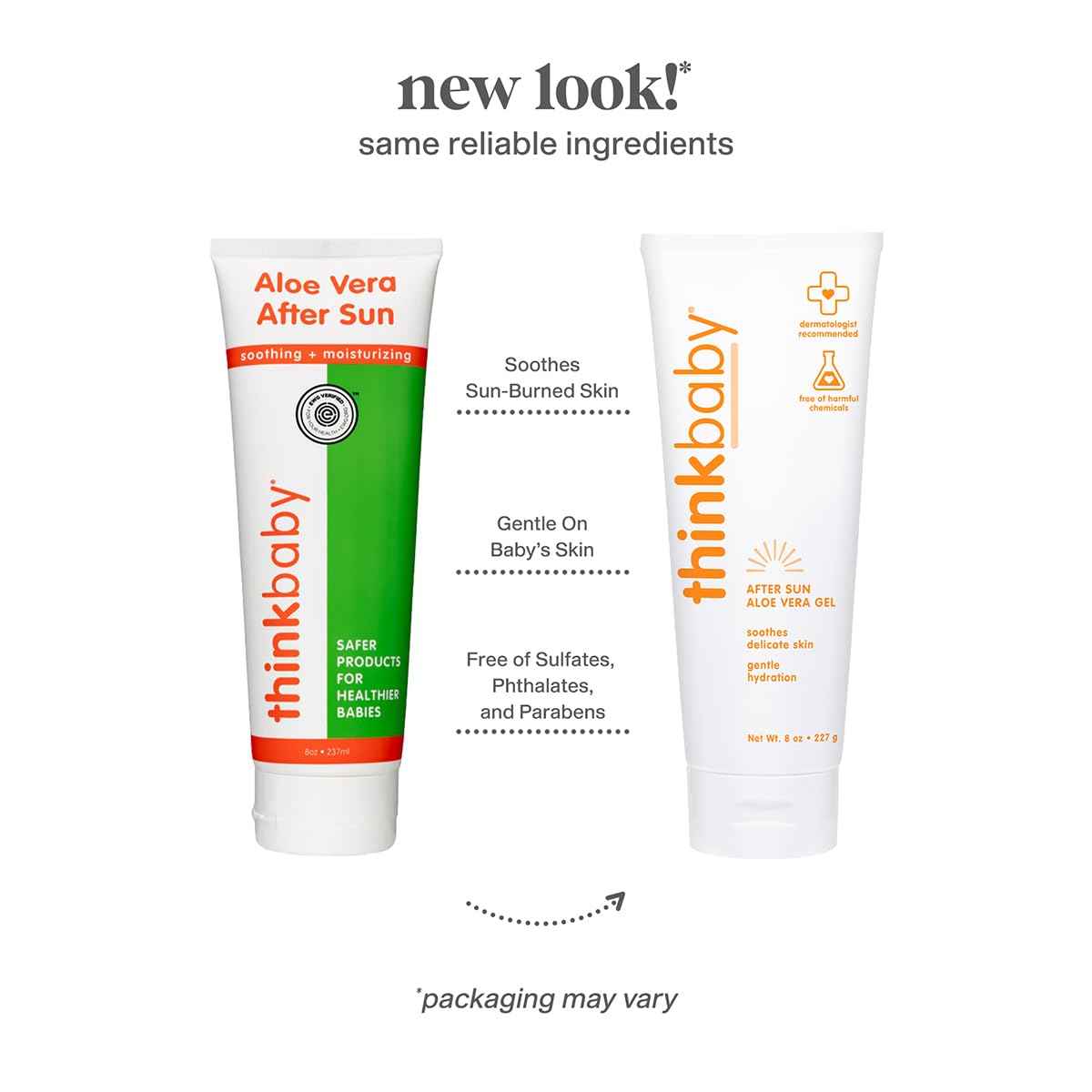 THINK Thinkbaby Aloe Vera Gel, After Sun Relief, 8 Fl Oz, EWG Verified Natural After Sun Skincare for Face & Body - Hydrating, Soothing & Moisturizing Sunburn Solution for Babies & Toddlers