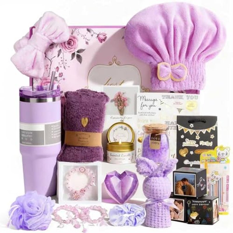 Birthday Gift Baskets for Women, 21 Piece DIY Surprise Photo Pop Up Box Self Care Gift Kit for Mom Her, Get Well Soon Sympathy Spa Christmas Mother's Day Gifts for Friend Wife Girlfriend Grandma