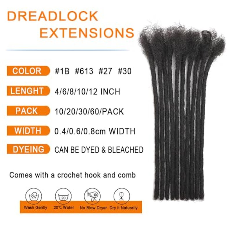 Dreadlock Extensions Human Hair 0.4cm Thickness 12 Inch 60 Strands 100% Real Human Hair for Man/Women/Kids Full Handmade Permanent Loc Extensions Bundles Can Be Dyed Bleached Curled and Twisted
