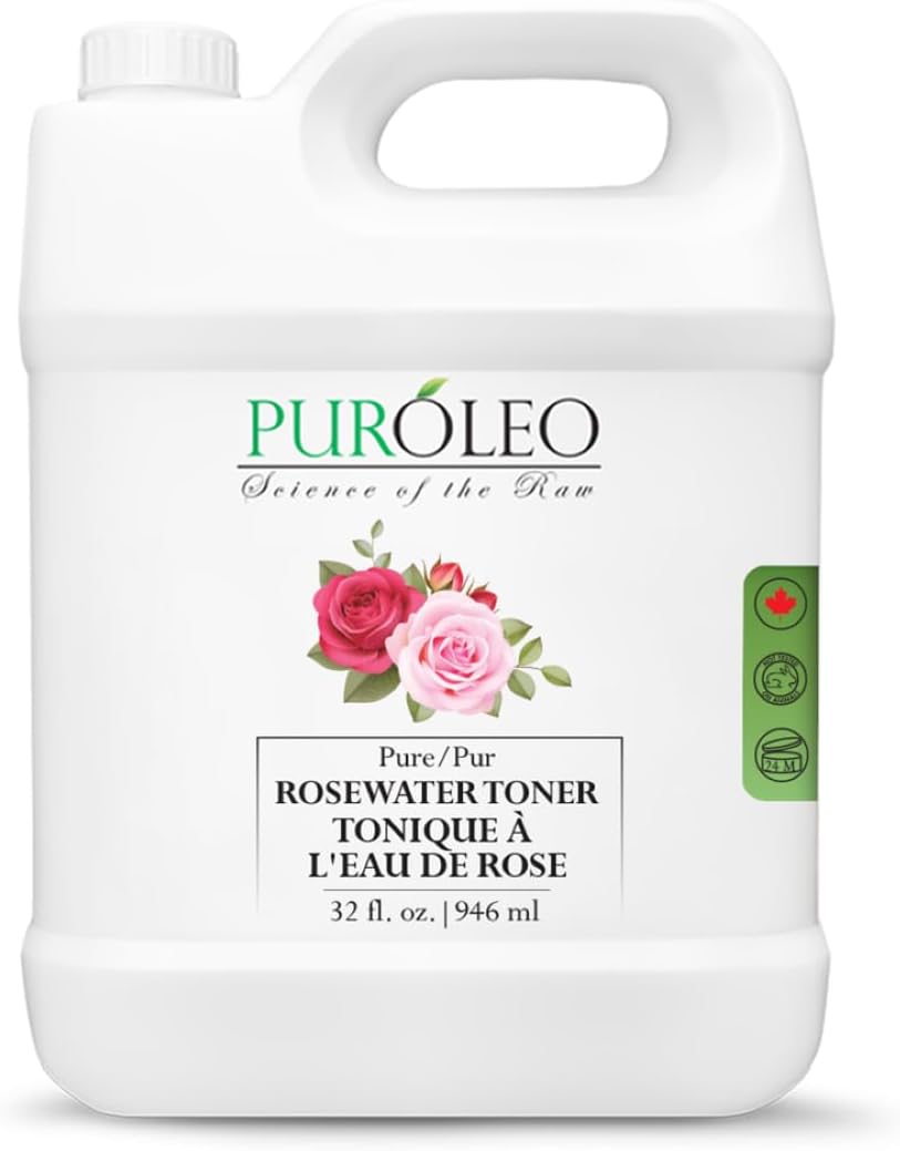 PUROLEO Rose Water 32 Fl Oz | Pure & Natural Skin Care Toner - Hydrating Makeup Setting Spray & Facial Mist